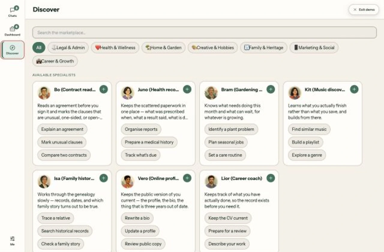 Core Team Discover screen showing specialists